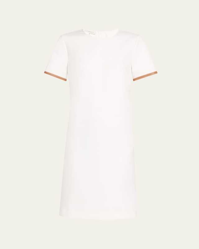 Leather-Trim Cotton Dress